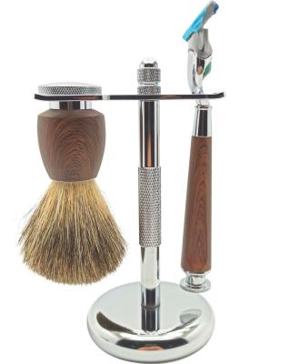 China Luxury five blade water transfer wood grain manual shaving set/M3/M5 shaving razor/safety razor/harass hair shaving brush/stand for sale