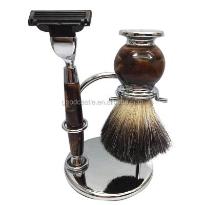 China Shaving Brush Galvanized Fashion Face Care Safety Razor And Shaving Brush Shaving Holder Shaving Set for sale