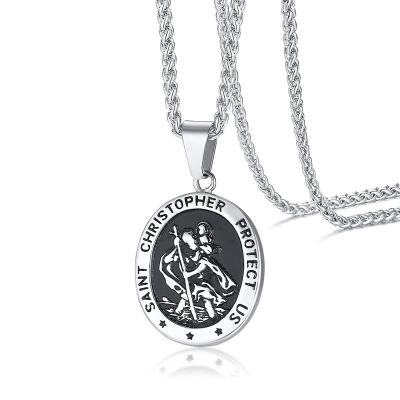 China Wholesale Religious Men's Saint Christopher Medal Pendant Necklace Stainless Steel Amulet Accessories Customize OEM Low MOQ for sale