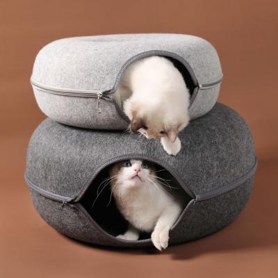 China Hot Felt Running Ready Stocked Cat Tunnel Tubes Bed In Sale Pet Interactive Folding Cat Tunnel Toy Bed for sale