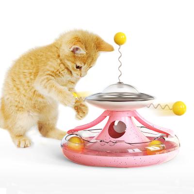 China IQ Funny Cat Toy Cat Turntable Toy Spring Ball Cat Food Dispensing Feeder Improve Viable Turntable for sale