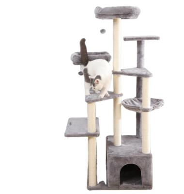 China Sustainable Large Luxury Fur Sisal Castle Activity Cat Climbing Tree Star Deluxe Pet Tower House Climbing Tree for sale