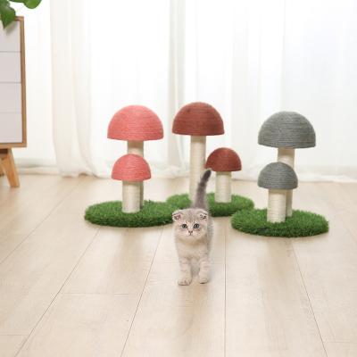 China Mushroom Sustainable Design Cat Tree Wear-Resisting Woven Linen Cat Scratching Post Cat Toy for sale