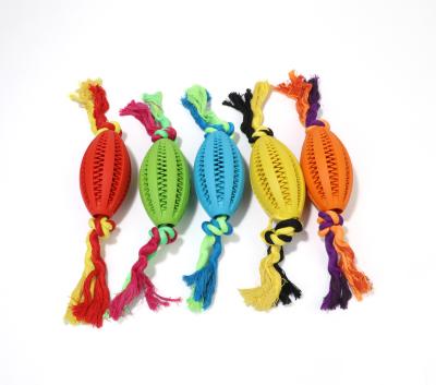 China Viable Wholesale Dog Bite Toy Dental Baseball With Cotton Rope Dog Toys Chew Rubber Pet Toy for sale