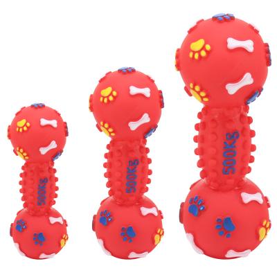 China Viable Popular Squeeze Toy Colorful Dotted Dumbbell Shaped Dog Bone Dog Squeaky Rubber Toys for sale