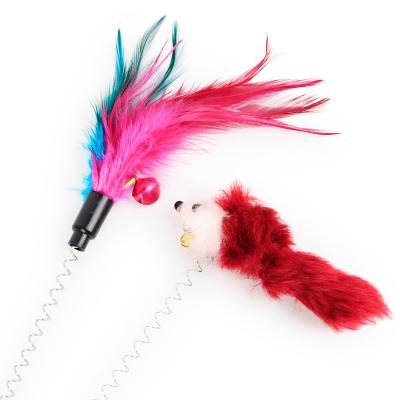 China Viable Cat Dog Cat Scratch Sucker Toys Cats Feather Stick Interactive Cat Toy Elastic Plush Tail for sale