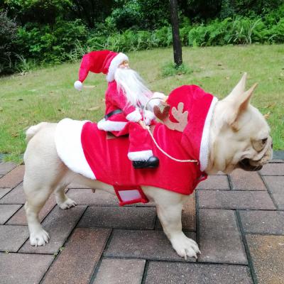 China Sustainable Dog Christmas Clothes Red Christmas Supplies Santa Claus Riding Pet Clothes for sale