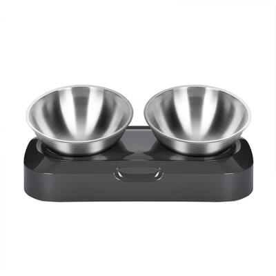 China Factory Non-automatic Pet Bowl 15 Degree Tilt Non-Slip Food Water Stainless Steel Diner Dish Plastic Pet Double Bowl for sale