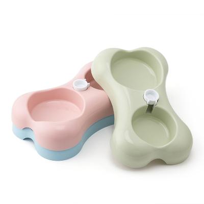 China Automatic Plastic Dog Cat Bowl Pet Supplies Water Pet Non-automatic Plastic Bone Dog Water Feeding Double Bowl for sale