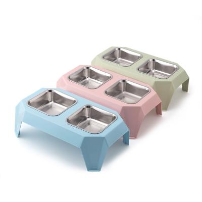 China Sustainable Candy Color Pet Bowls Raised Stand Dog Stainless Steel Mixing Bowl Set for sale