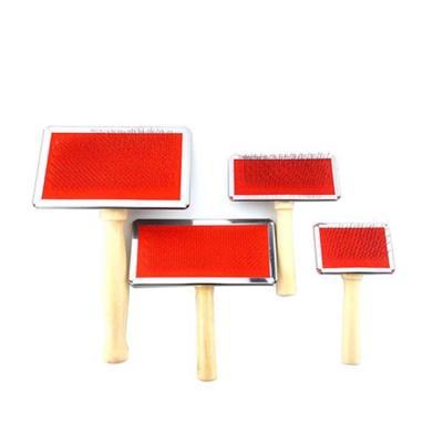 China Large Medium Small Size Wooden Comb Viable Pet Cleaning Wire Handle Wire Needle Comb And Grooming Brush Dog for sale