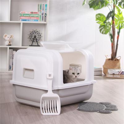 China New Design Sustainable Cat Litter Basin Large Modern Cat Toilet Plastic Oem Cat Trash Can With Full Pet Toilet Box Included for sale