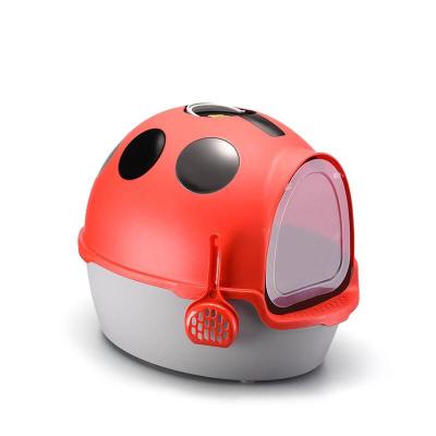 China Fully Enclosed Ladybug Fancy Train Anti Spill Space Large Pet Cat Toilet Litter Box Basin for sale