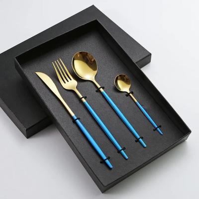 China Wedding Stainless Steel Viable Gold Flatware For Party Fork And Spoon Set Gold Spoon Gold Flatware for sale