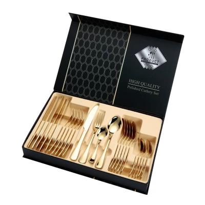 China Viable Luxury Royal Wedding Stainless Steel Spoon and Flatware 304 Matte Gold Cutlery Fork Knife Set 24pcs for sale