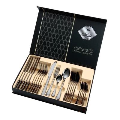 China Low MOQ SS304 Amazon 24Pcs Amazon 24Pcs Spoon Gold Cutlery Metal Spoon Flatware Set And Fork Gold for sale