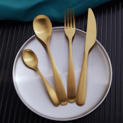 China High quality304 viable gold plated stainless steel cutlery set kitchen flatware hotel flatware metal knife fork spoon for sale