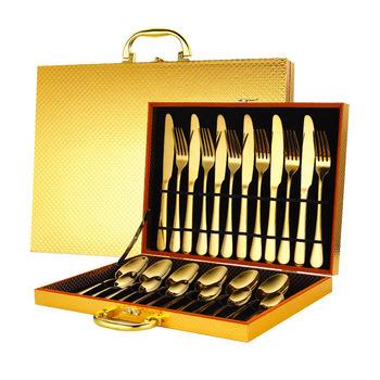 China Viable Factory Price 24 Piece Stainless Steel Flatware Set Knife Spoon Fork Gold Flatware Set With Gift Box for sale