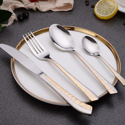 China Best Viable Selling Cutlery Gold Plated 201 Flatware Set Stainless Steel Wedding Flatware Metal Mirror Polished Flatware Set for sale