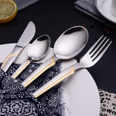 China Wholesale Viable Silverware Gold Metal Cutlery Set Laser 201 Logo Stainless Steel Spoon And Fork Set for sale