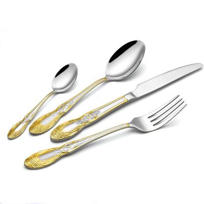 China Sustainable Middle East Hot Sale 72Pcs Dinnerware Set Shiny Stainless Steel Spoons Gold Flatware for sale