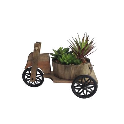 China Rustic Wooden Garden Planter Tricycle Barrel Flower Pots Outdoor Home Office Decoration for sale