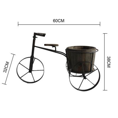 China Industrial Wooden Bicycle Planter Metal Wire Flower Pot Wrought Iron Wood Planter for Outdoor and Indoor Garden Patio Office Balcony Decor for sale