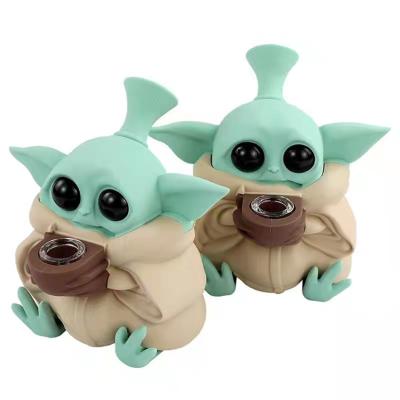 China Silicone Smoking Pipes Creative Glass Pipes Smoking Portable Silicone Smoking Pipes Grogu Baby Yoda for sale