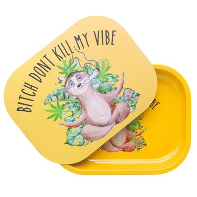 China Tin Wholesale Custom Raw Printed Portable Simple Metal Small Magnetic Custom Set Rolling Tray With Magnetic Lid for sale