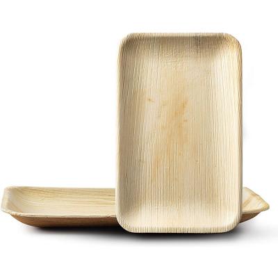 China Eco Friendly Disposable Eco-Friendly Biodegradable Compostable Thick Natural Bamboo Fiber 9X6 Rectangle Disposable Palm Leaf Serving Dishes for sale