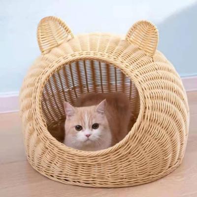 China Sales Rattan Breathable Pet House Cave Eco-friendly Cat Bed Toy Washable Breathable Cat Basket House for sale