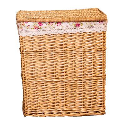 China Viable Top Selling Natural Wicker Laundry Basket With Lid Willow Handmade Weaving Basket With Cotton Lining For Sundries for sale