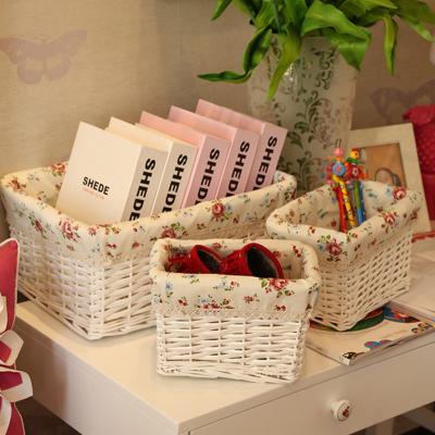 China Best Viable Price Willow Storage Basket Set With Natural White Striping Fabric Willow Wicker Storage Basket For Sundries for sale