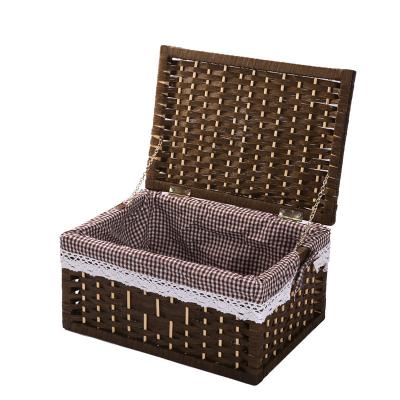 China Large Capacity Sustainable Willow Wicker Basket Baskets Box Rattan Crate With Lid Lining Fabric Woven Stuff Household Baskets for sale