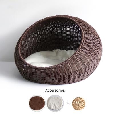 China Plastic Breathable Washable Handmade Dog Kennel Cooler PP Rattan Wicker Round Dog Bed Viable Customized Wicker Pet Room for sale