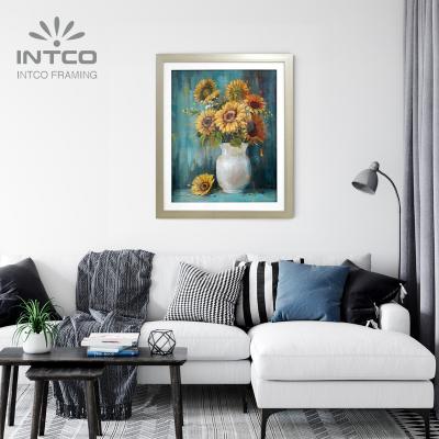 China INTCO New Arrival Classic Home Decoration Wall Framed Hand Painting With White Sunflower Casting Art Frame for sale