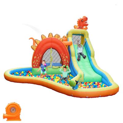 China Lightweight ; Easy Setup Bouncer Castle Inflatable Bounce House and Instant Inflation Tyrannosaurus Rex Water Slide Inflatable Pool Jumping House with Pool for sale