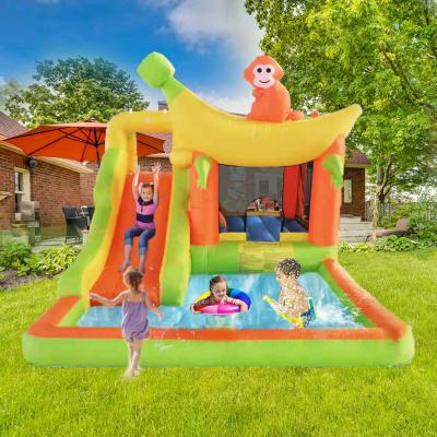 China Lightweight ; Easy Setup and Instant Inflation Monkey Banana Theme Bounce House Outdoor Jumping Bouncy Castle with Inflatable Water Slide Pools for sale