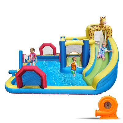 China Lightweight ; Easy Setup Inflatable Waterslide and Inflation Summer Water Play Backyard Pool Instant Inflatable Giraffe with Splash Pool for sale