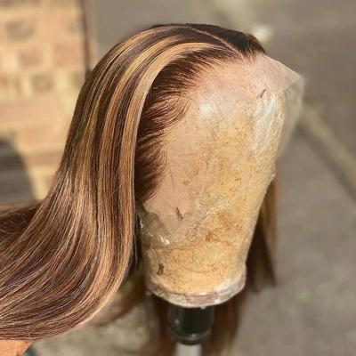 China Brazilian Remy Lace Frontal Human Hair Straight Wigs P4/27 Honey Blonde Brown Pre Plucked Body Wave Highlight Lace Front Wigs For Women for sale