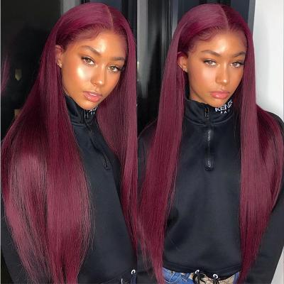 China Wholesale Price 99J Gray Red Human Hair Transparent Body Wave Lace Frontal Wig Glueless Body Wave 360 ​​Full Lace Burgundy Hair Wigs for sale