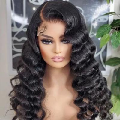 China Body Wave Hair Loose Deep Wave Wig , Brazilian Virgin Glueless Pre Pluck V Part Hd Transparent Lace Hair Wigs For Black Women for sale