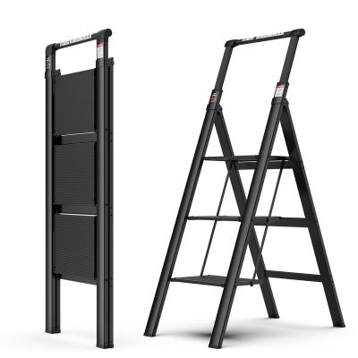 China Black Sturdy Folding Ladders Home 3-Step Non-Slip Pedal Folding Hand Convenient Light Ladder Portable Stool Ladder for sale