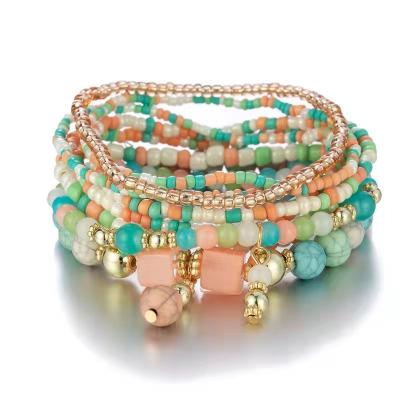 China Europe and America jewelry Bohemian multilayer bracelet Hot-selling creative turquoise beaded jewelry European style bracelet for sale