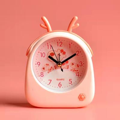 China Antique Bedside Cute Antlers Students Antlers Personality Alarm Clock Cartoon Style Desktop Candy Color Decorative Clock for sale