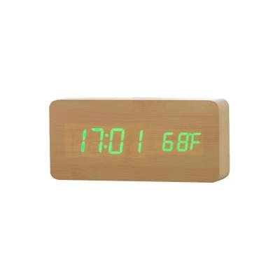 China Creative Led Wooden Clock USB Alarm Clock Antique Style Temperature Dual Display Wooden Electronic Luminous Mute Alarm Clock for sale