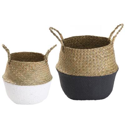 China PVC Straw Handmade Baskets Flower Pots Ornaments Storage Handwoven Rattan Baskets for sale