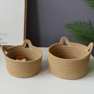 China No Storage Basket Cotton Rope Woven Rattan Cat Ears Round Celebrity Storage Basket Online for sale