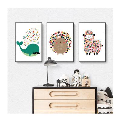 China Abstract Children's Room Decoration Painting Nordic Small Animal Whale Lamb Hedgehog Mosaic Cartoon Hanging Painting for sale