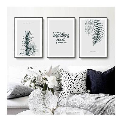 China Nordic simple wall painting modern wholesale triptych decoration painting triptych plant leaf hotel apartment home bedroom wall painting for sale